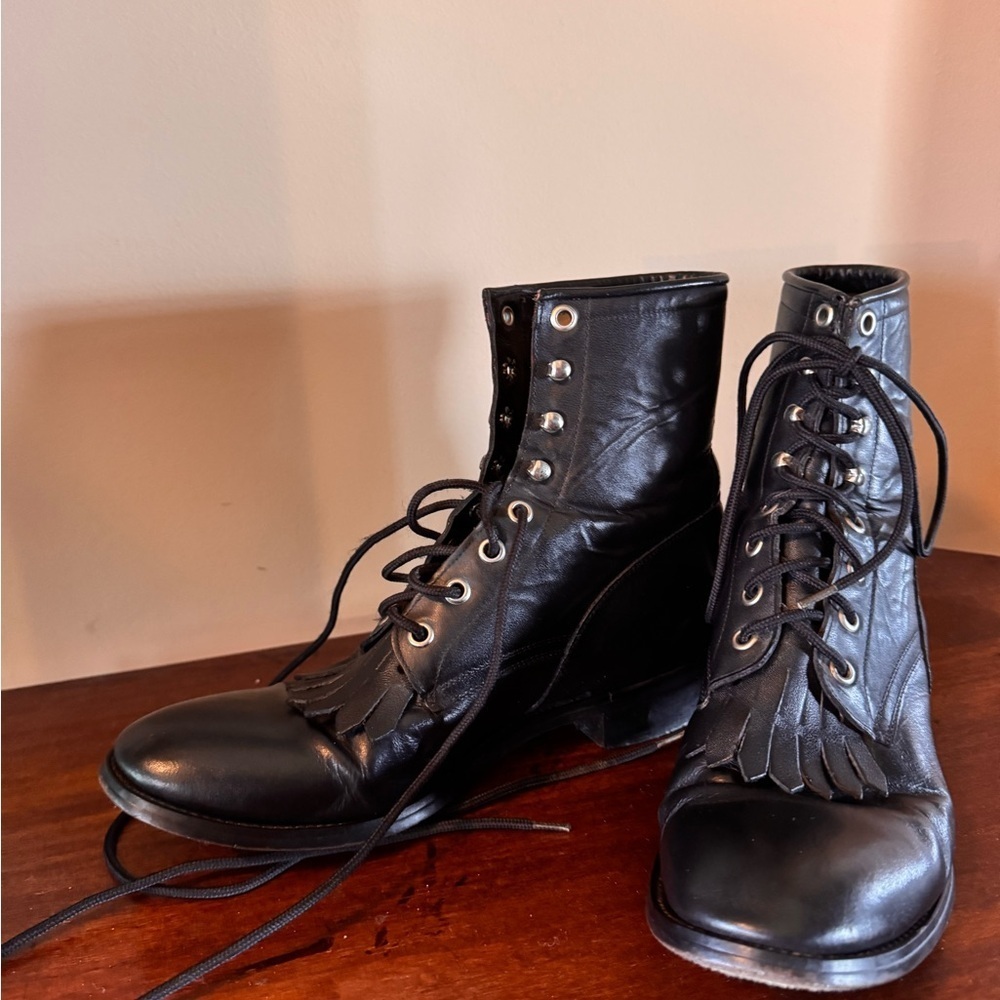 Men’s Vintage Justin Black Leather Lace-Up Roper ankle Boots size 6D
